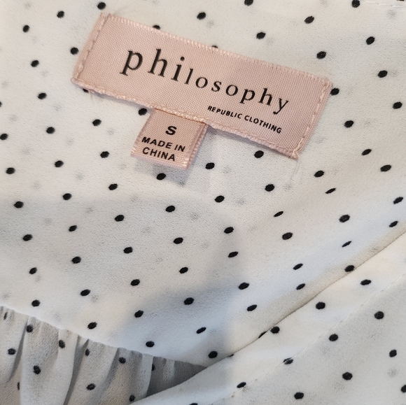 Philosophy White and Black Polkadot Short Sleeve Blouse - Picture 3 of 10